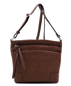 Fashion Multi Zip Pocket Crossbody Bag WU059 COFFEE